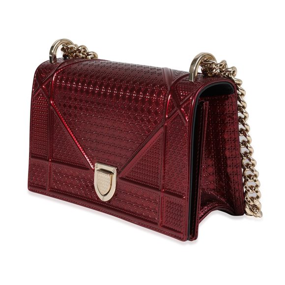 Dior Red Metallic Patent Micro Cannage Small Diorama Bag - Picture 2 of 9